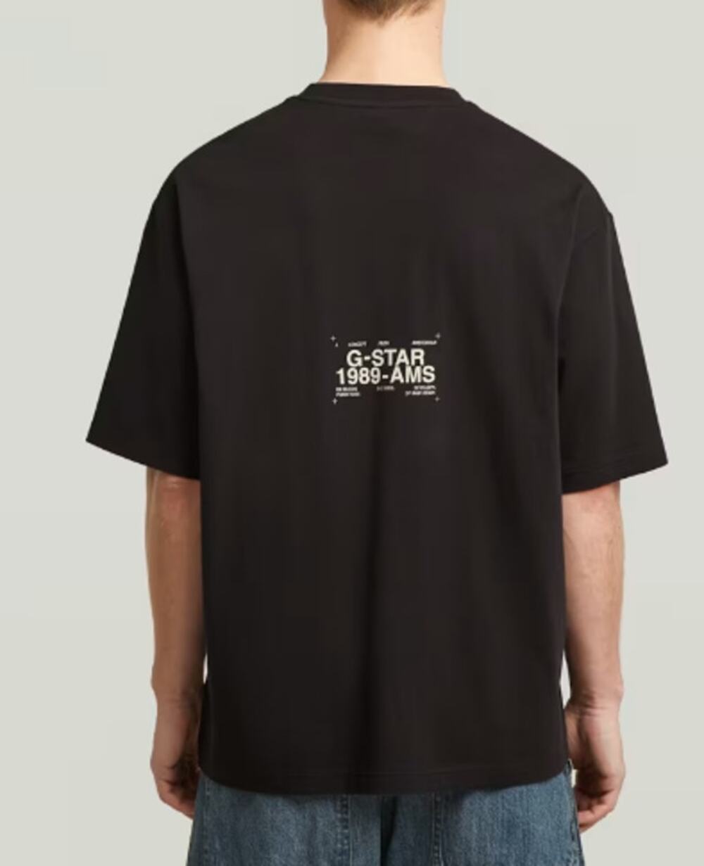 New G-Star RAW Badge Boxy T-Shirt Black Large Oversized Graphic Tee Size Large